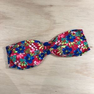 🔴 Hollister Floral Bandeau Bikini Swim Top Red L